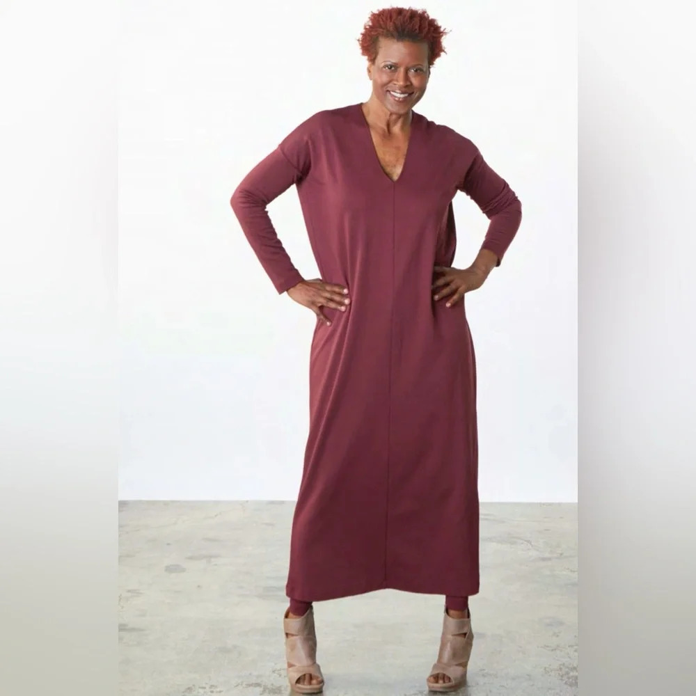 Bryn Walker Taylor Ponte Knit V Neck Oversized Maxi Dress Midi Port Womens XS - Picture 1 of 11